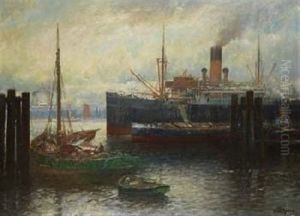 Hamburger Hafen Mit Frachtdampfern Und Segelbooten
