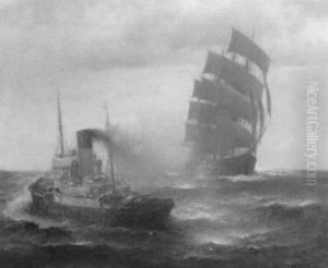 Dampfschlepper Und Vollschiff Auf Hoher See