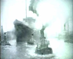 Auslaufender Dampfer Der Hamburg-sud Im Hamburger Hafen by Franz Mueller-Gossen