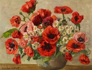 Blumenstraus Mit Rotem Klatschmohn by Elsa Mueller-Kaempf
