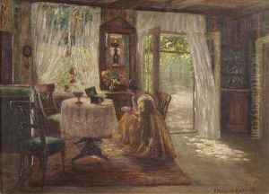 Biedermeierliches Saloninterieur Mit Einer Lesenden Dame