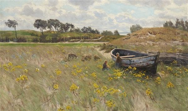 Dune Landscape With Children And Sheep - view 1