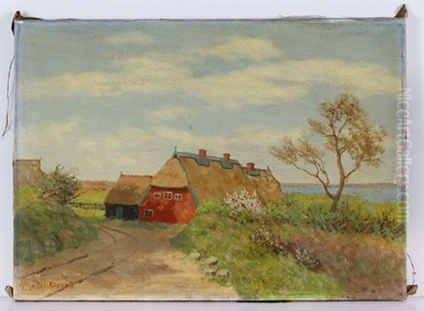 Reetgedecktes Haus In Sommerlicher Wiesenlandschaft Mit Blick Auf Einen Flusarm - view 1