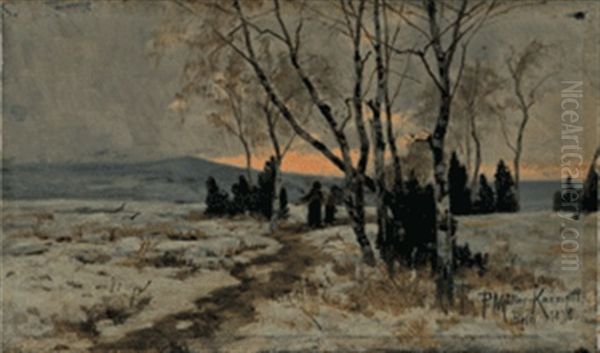 Frau Mit Kind In Winterlandschaft - view 1