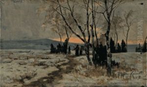 Frau Mit Kind In Winterlandschaft by Paul Mueller-Kaempff