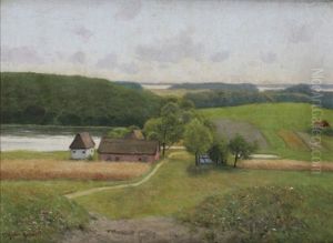 Mecklenburgische Landschaft Mit Bauernhof Am See by Paul Mueller-Kaempff