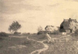 Fruhlingslandschaft Mit Bauernhausern Und Bluhenden Obstbaumen Bei Ahrenshoop