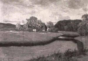 Flusslandschaft Mit Bauernhaus by Paul Mueller-Kaempff