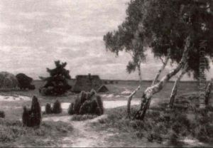 Bluhende Heidelandschaft Mit Birken by Paul Mueller-Kaempff