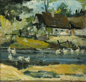 Sommerliche Szene Mit Teich Und Gehoft by Konrad Alexander Mueller-Kurzwelly