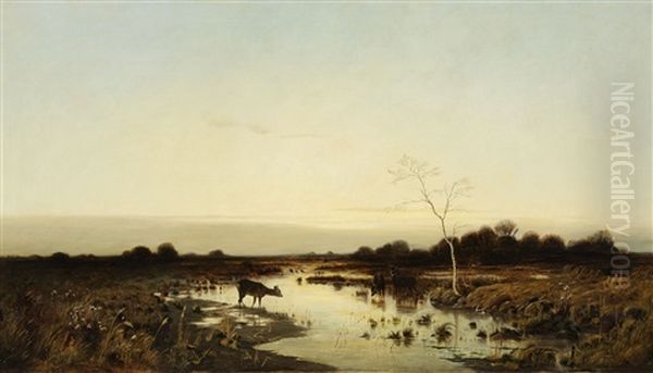 An Evening Panorama With Deer - view 1