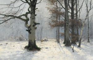 Winterliche Waldlichtung Mit Einem Reh