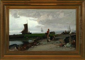 Costal Scenery With Fishing Boats by Konrad Alexander Mueller-Kurzwelly
