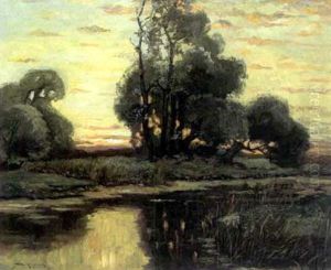 Landschaft Mit Gewasser Im Abendlicht