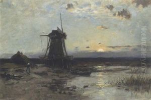 Hollandische Landschaft Mit Windmuhle by Konrad Alexander Mueller-Kurzwelly