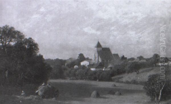 Kirchdorf Mit Backsteinkirche In Weiter Hugeliger Landschaft - view 1