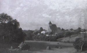 Kirchdorf Mit Backsteinkirche In Weiter Hugeliger Landschaft