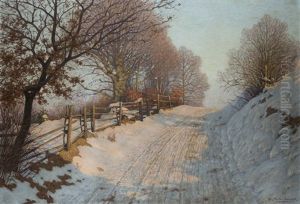 Winter Sun On The Snowy Lane by Fritz Mueller-Landeck