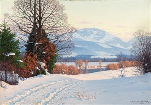 A Sunny Winter"s Day By The River by Fritz Mueller-Landeck
