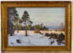 Munichen ' Snow Scene Lit By An Early Sun by Fritz Mueller-Landeck