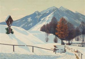 Winterlandschaft Mit Wegkreuz by Fritz Mueller-Landeck