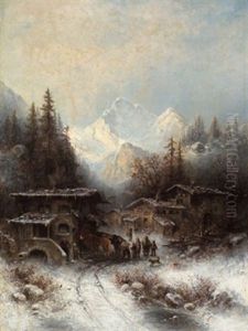 Verschneites Dorf