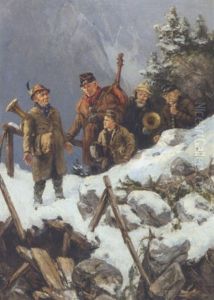 Vinterlandskab Med Rejsende Musikanter by Albert Mueller-Lingke