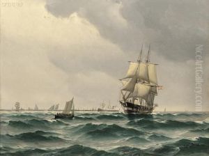 Two-masted Clipper Ship On The Sea by Vilhelm Bille
