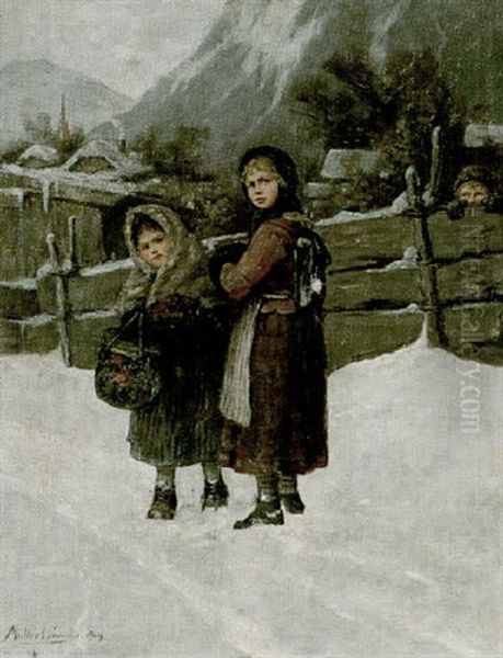 Zwei Dorfkinder Im Winter - view 1