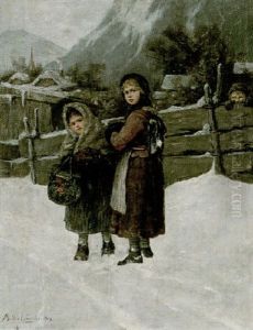 Zwei Dorfkinder Im Winter