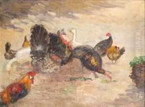 Huhnerhof Mit Truthahn Und Gansen by Ernst Mueller-Scheessel