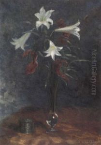 Weise Lilien Und Anthurien In Glasvase by Ernst Mueller-Scheessel