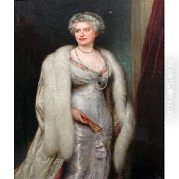 Portrait Of A Lady Wearing Pearls And A Fur Wrap - view 1