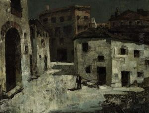 Mondnacht In Einer Spanischen Stadt by Anton Mueller-Wischin