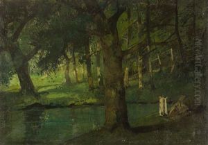 Waldteich Mit Nymphe by Anton Mueller-Wischin