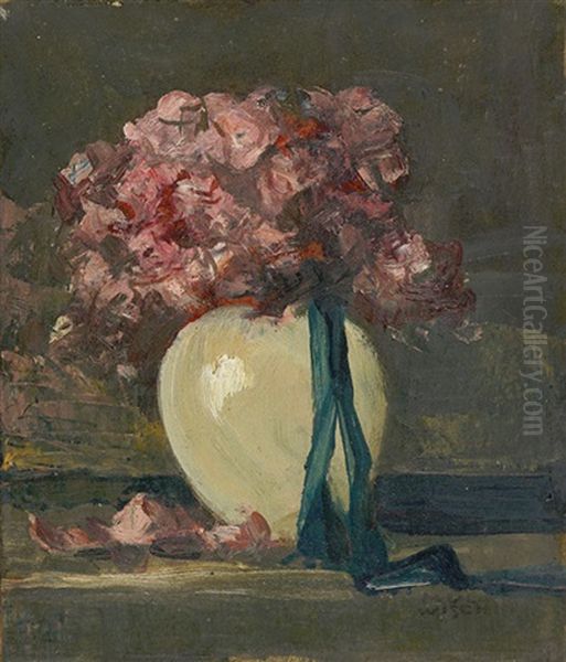 Rosa Blumen In Weiser Vase - view 1