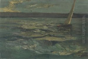 Bewegter See Mit Segelboot by Anton Mueller-Wischin