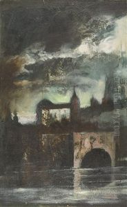 Nachtliche Stadt Am Wasser by Anton Mueller-Wischin