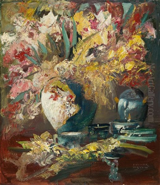 Stillleben Mit Blumenstrauss In Einer Porzellanvase - view 1
