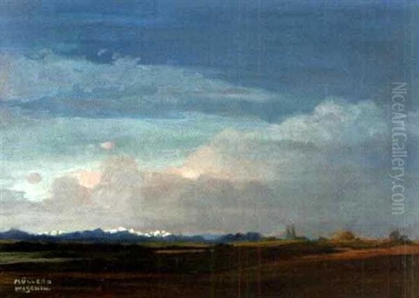 Landschaft Bei Rosenheim Mit Blick Auf Gebirgspanorama Im Abendrot - view 1