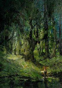 Madchen Im Wald by Anton Mueller-Wischin