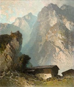 Gehoft Vor Aufragendem Gebirgsmassiv by Oskar Mulley