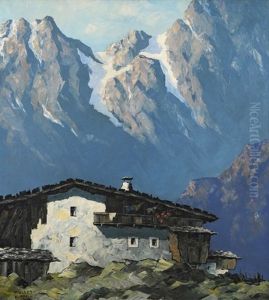 Bergbauernhof Vor Aufragender Gebirgswand by Oskar Mulley