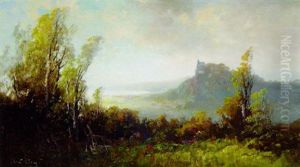Landschaft Mit Blick Auf Eine Burg, Im Hintergrund Ein Sonniges Tal by Oskar Mulley