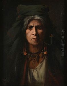 A Native American Woman Smoking A Pipe