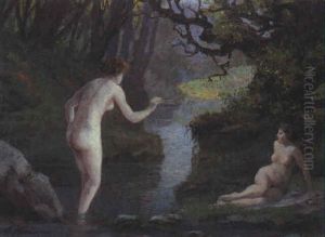 Badende In Fluslandschaft Badende In Fluslandschaft