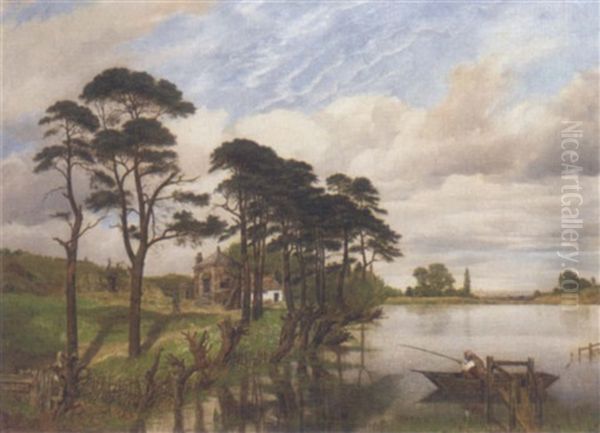 A Fisherman In A Lake Landscape - view 1