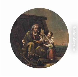A Father Presenting A Model Ship To His Children