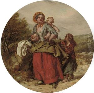 A Mother And Children On A Country Road (+ Another; Pair) by William Mulready