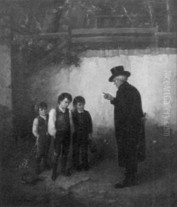 Ein Alterer Herr Ermahnt Drei Jungen, Die Zwei Korbe Mit Kirschen Gepfluckt Haben by William Mulready